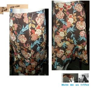 Zio New York NWOT Brown Floal Cotton Flare Skirt S